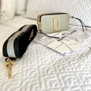 Marc Jacobs Snapshot Bag. Blush pink & grey with pink, black & silver strap